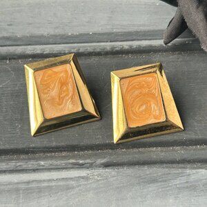 Gold + Peach Enamel Earrings